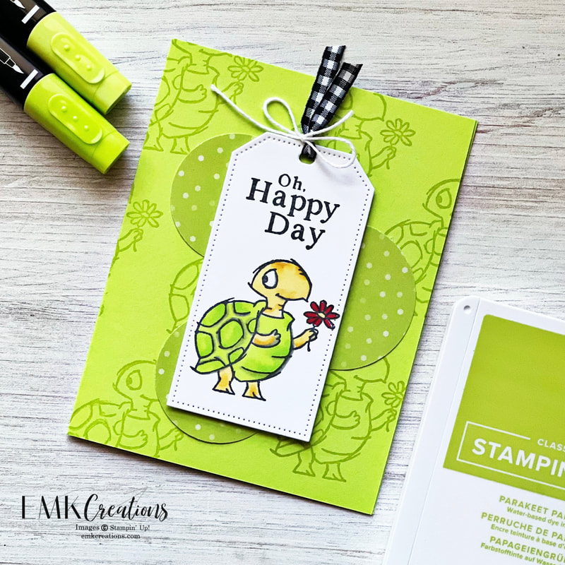Happy birthday card with Playing in the rain turtle stamp