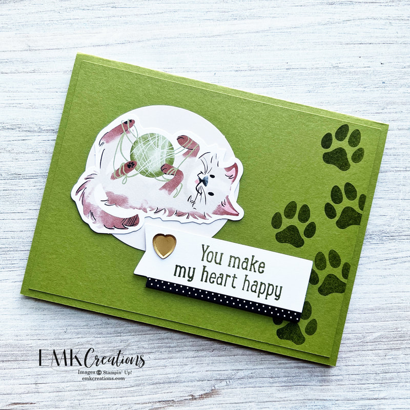 kitten with yarn on old olive cards stock card by EMK Creations