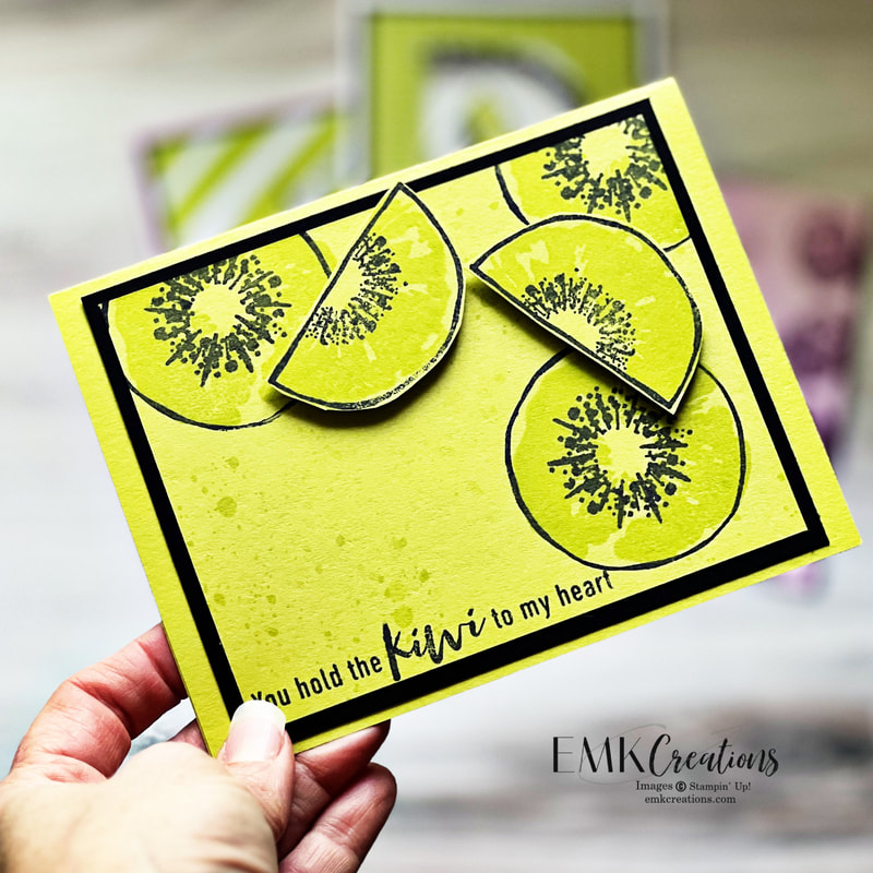 Hello Kiwi card in lemon lime twist and black by EMK Creations