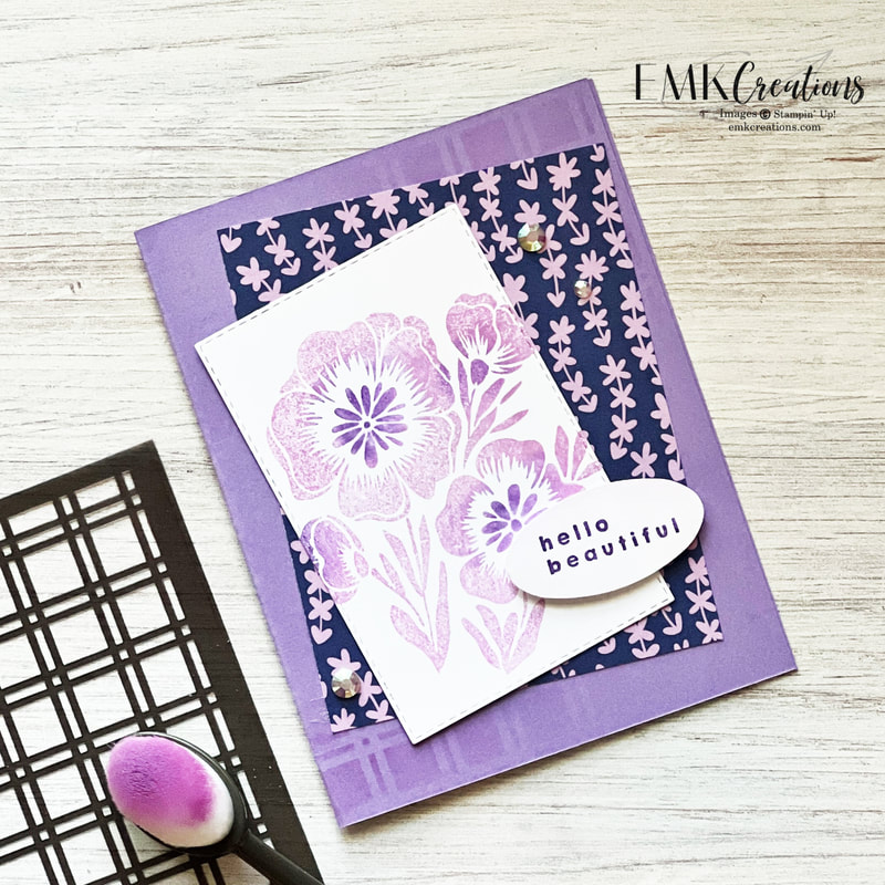 Stampin' Up! Purple flowers card featuring Lovely & Lasting - EMK Creations