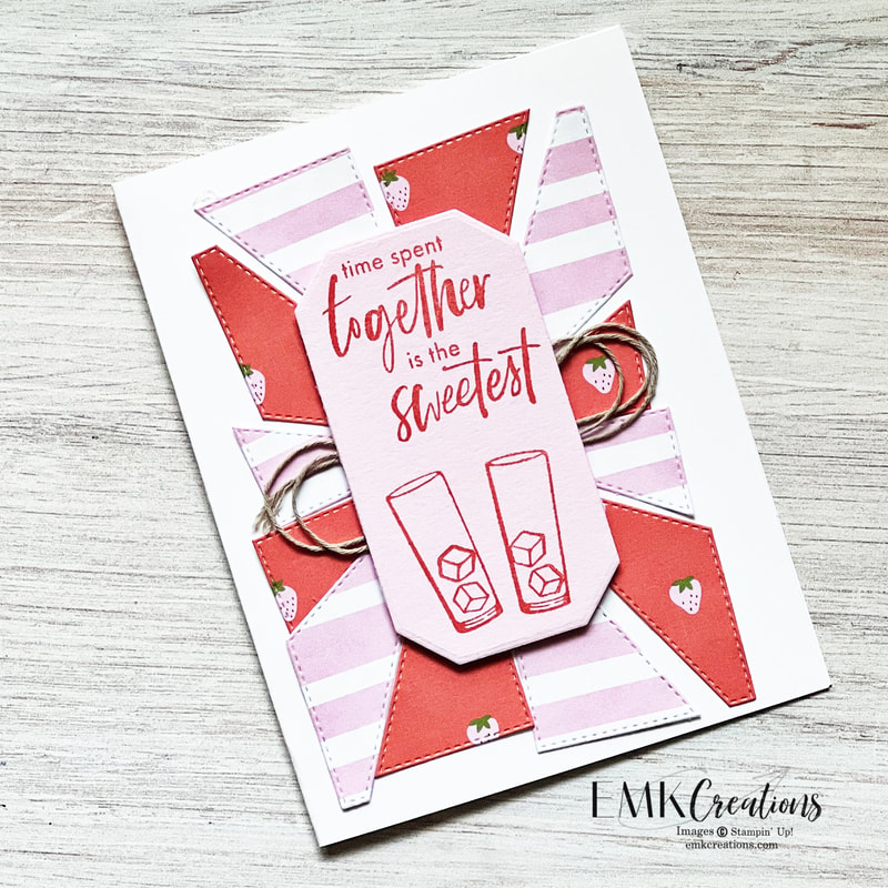 Together is the Sweetest card in pink and coral with strawberries and stripes - EMK Creations 