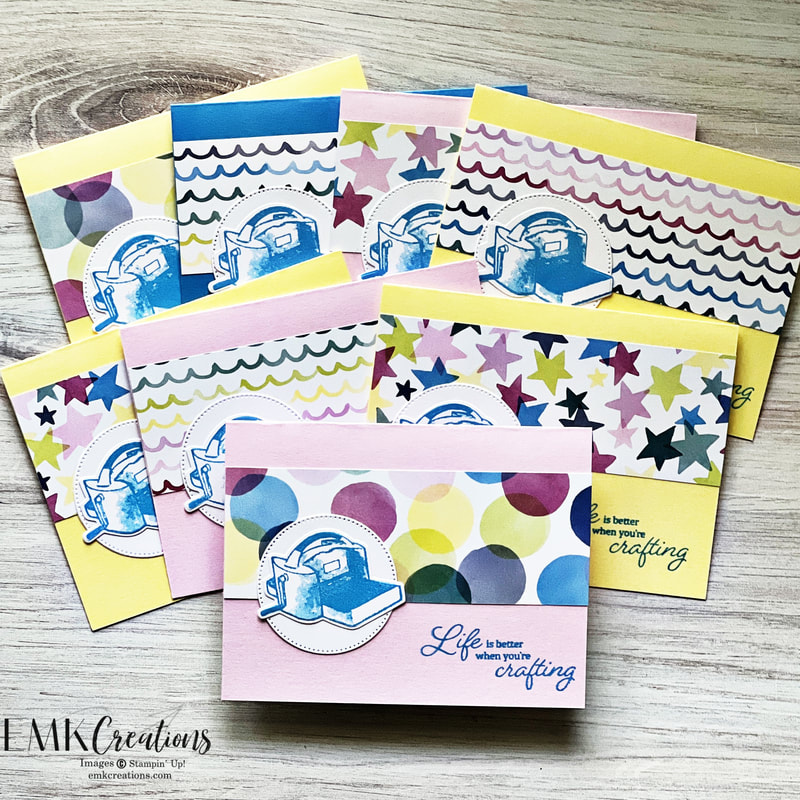 Life is better when you're crafting card with Stampin' Cut Emboss Machine in pink, blue and yellow - EMK Creations