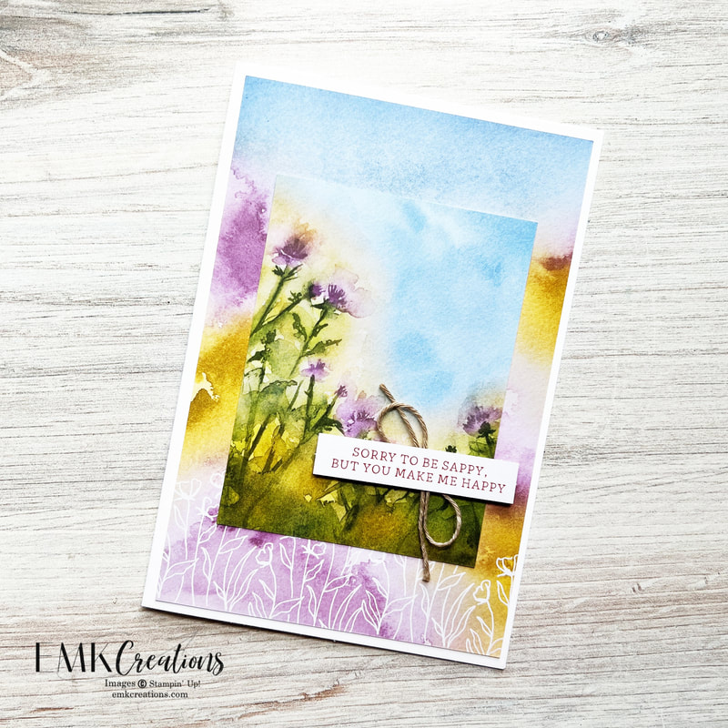 card with water color wash and thistles by EMK Creations