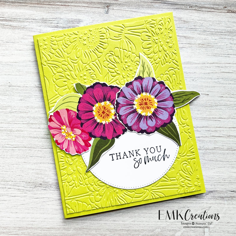 zinnia thank you card on lime green background by EMK Creations