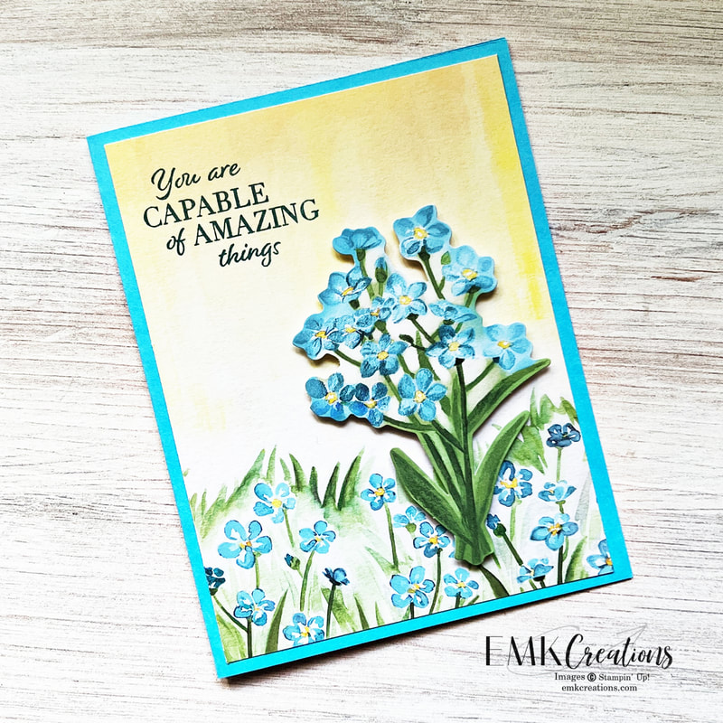 Blue flowers on blue background encouragement card - EMK Creations