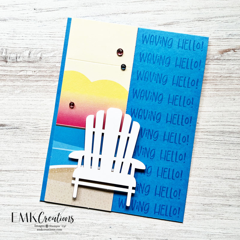 Alternative card with July Paper Pumpkin kit with beach and chair by EMK Creations