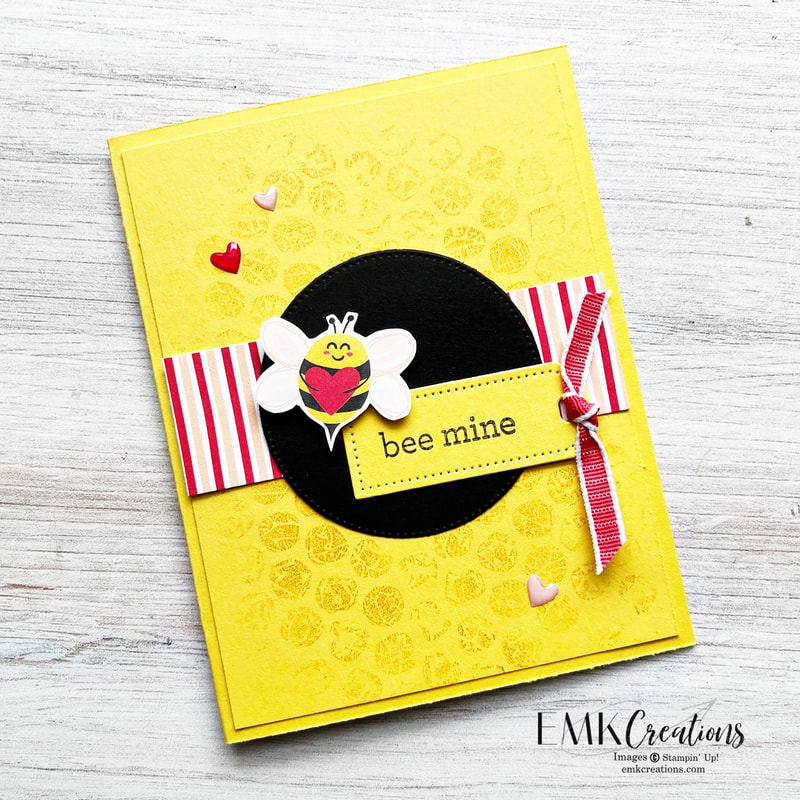 card with yellow background that features bee and saying bee mine by EMK Creations 