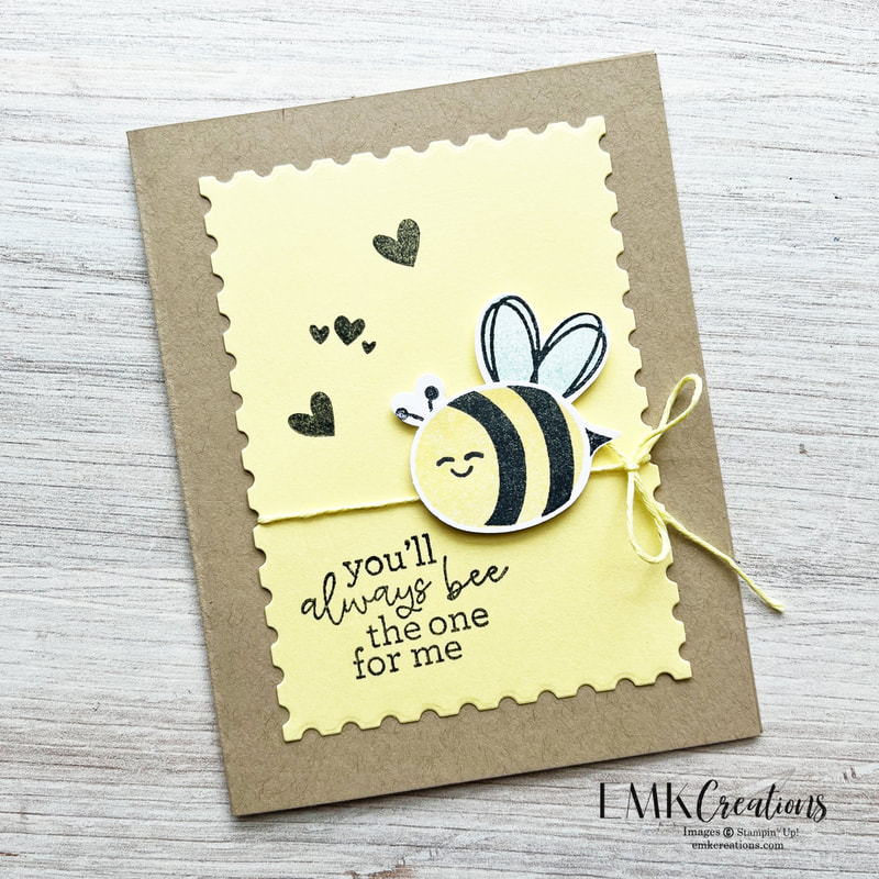 Card featuring Bee on yellow postage stamp on kraft background by EMK Creations