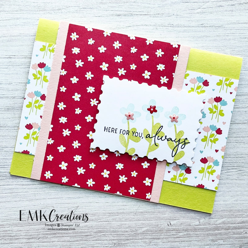 card on lime green background featuring flowers in red, white, blue and pink by EMK Creations