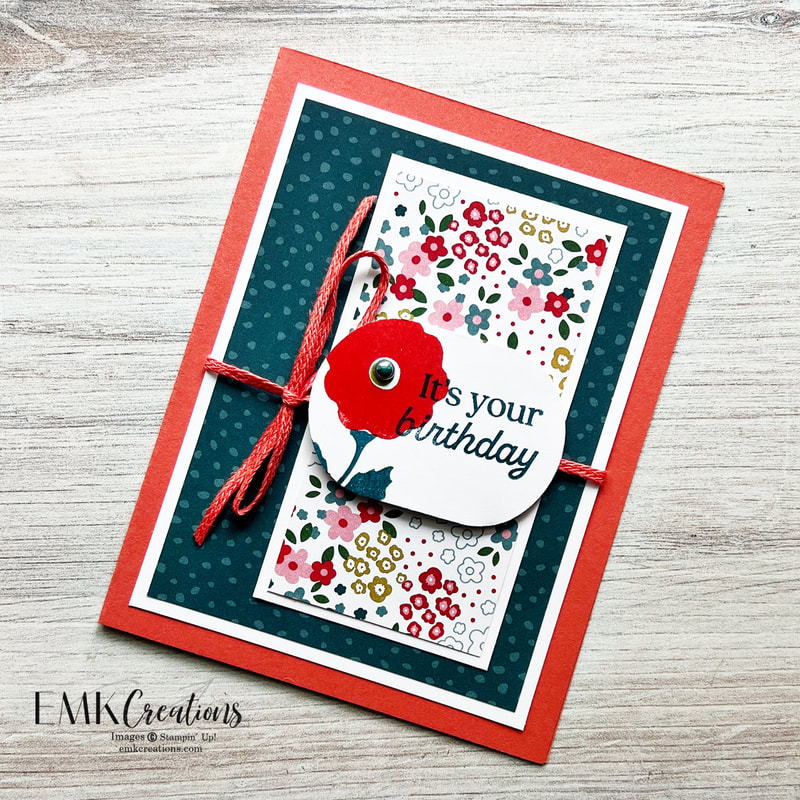 Birthday card with Garden walk paper card with flower in poppy parade by EMK Creations