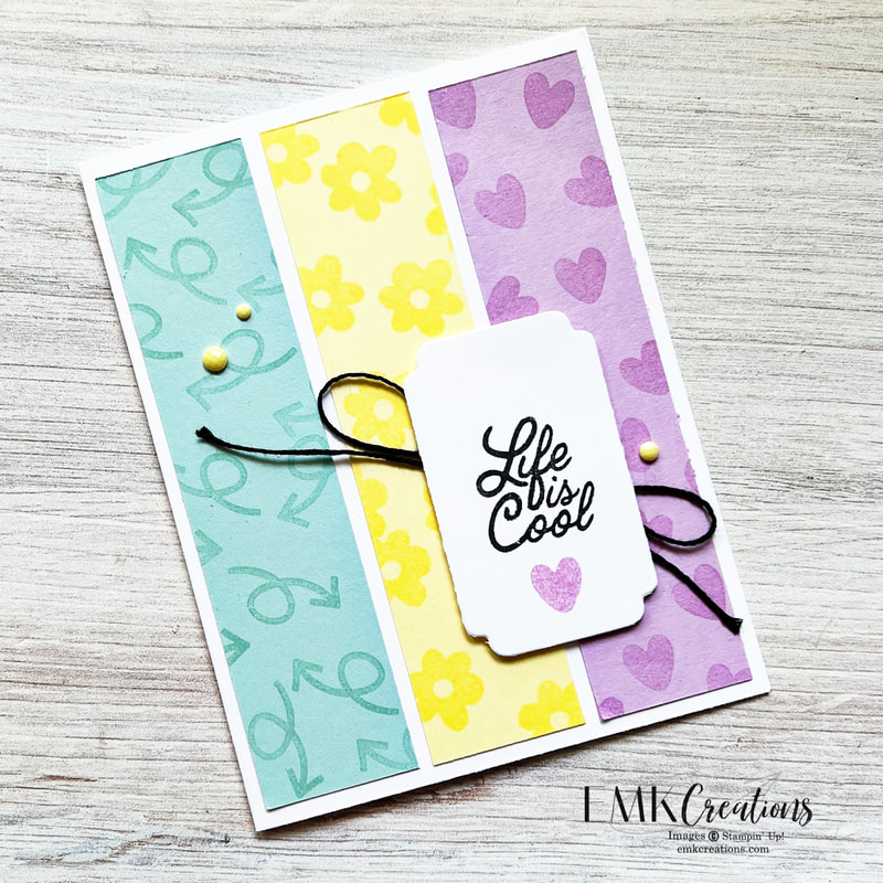 Card that says life is cool with tri panels in blue, yellow and purple - EMK Creations