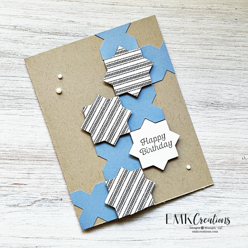 Masculine card with punches in blue and striped paper - EMK Creations