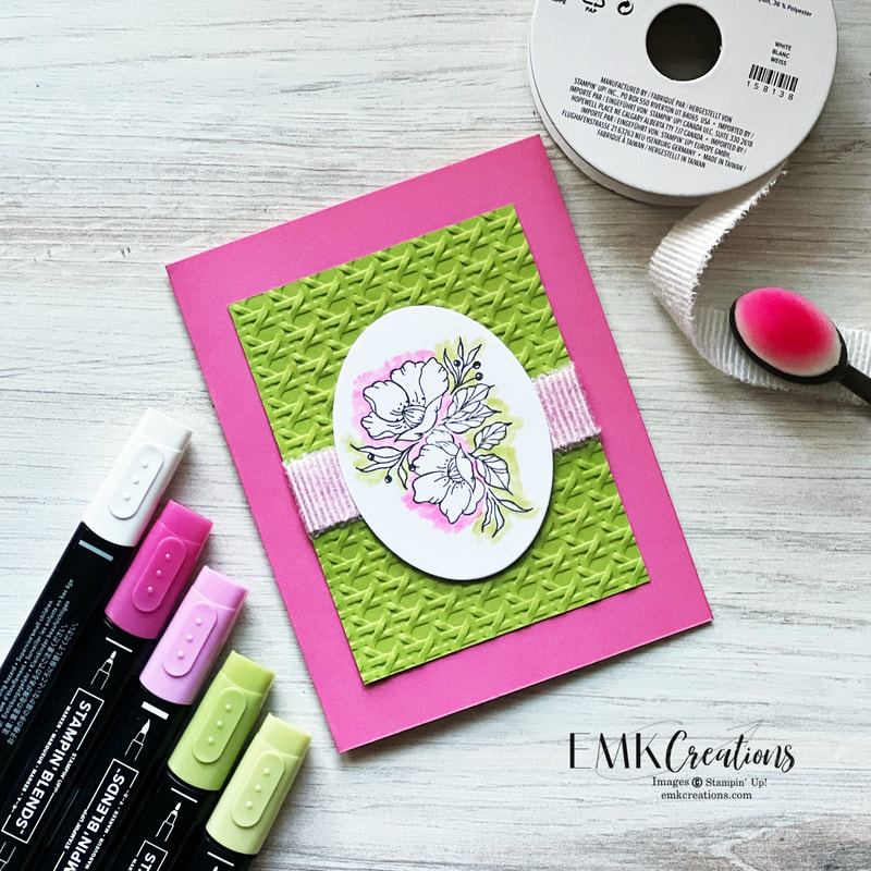 Polished Pink and Granny Apple Green flower card with Color Lifter - EMK Creations