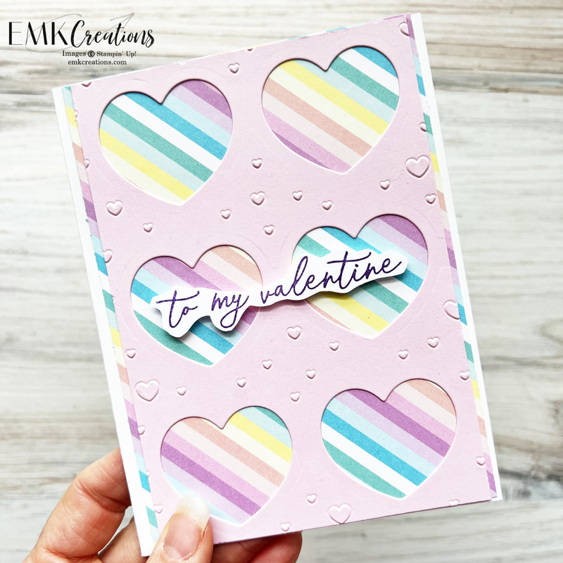 pastel striped valentine card with cut out hearts by EMK Creations