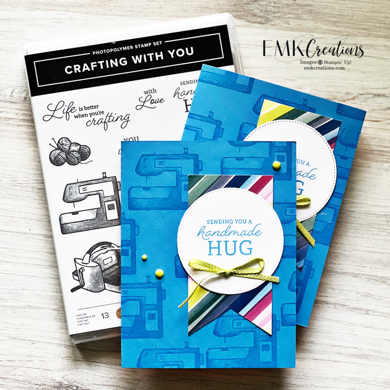 Blue sending you a handmade hug card with sewing machines - EMK Creations