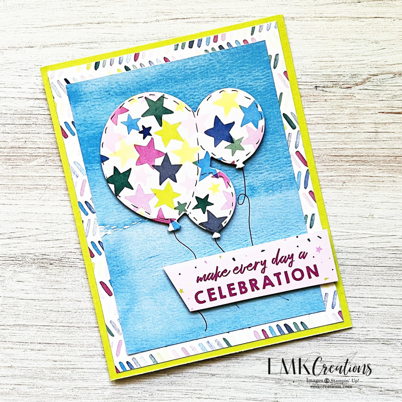 Let's celebrate card with balloons by EMK Creations using Stampin' Up1 Bright & Beautiful