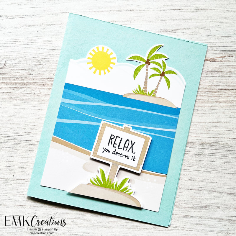 Beach and ocean card with relax your deserve it sign by EMK Creations