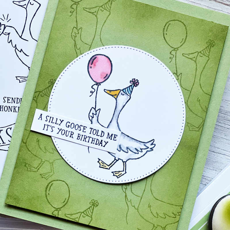 Birthday card featuring Stampin' Up! Silly Goose stamp set in Pear Pizzaz