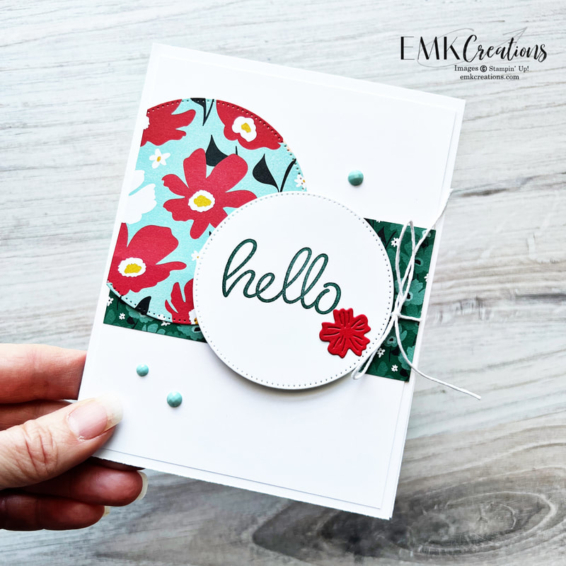 hello card with white background and bold colored flowers by EMK Creations